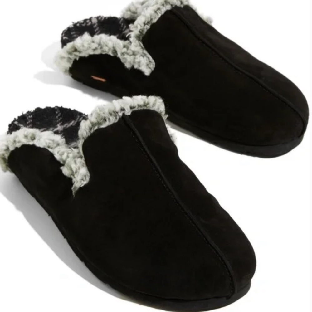 New Free People Damon 7 Black Faux Fur Suede Leather Mules Clogs